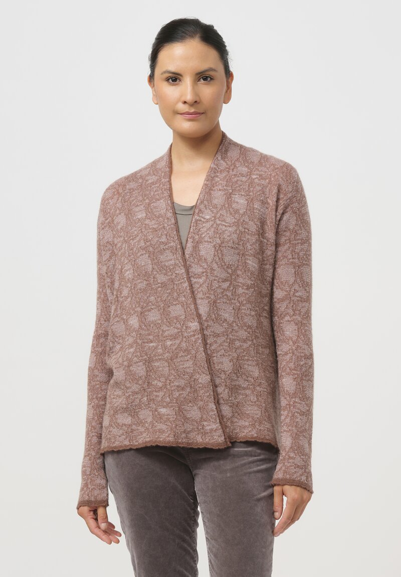 Lainey Keogh Cashmere Roll Neck Cardigan in Pecan & Ice Pink	