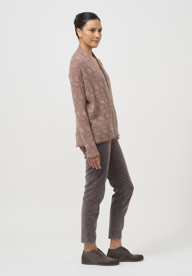 Lainey Keogh Cashmere Roll Neck Cardigan in Pecan & Ice Pink	