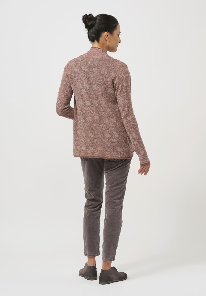 Lainey Keogh Cashmere Roll Neck Cardigan in Pecan & Ice Pink	