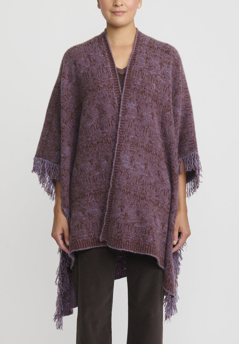 Lainey Cashmere Hand-Knit Cashmere and Silk Poncho Cardigan in Lavender, Chestnut Brown