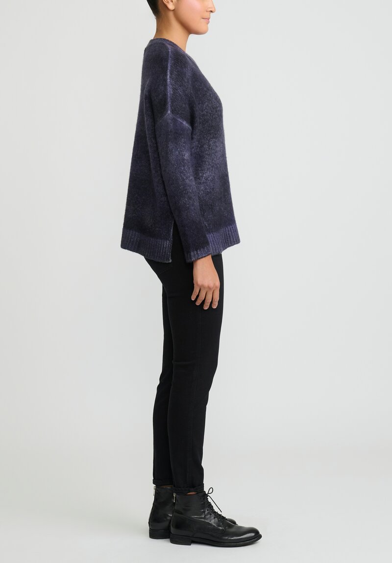 Avant Toi Cashmere and Silk Hand-Painted Oversized Sweater in Nero Prune Purple