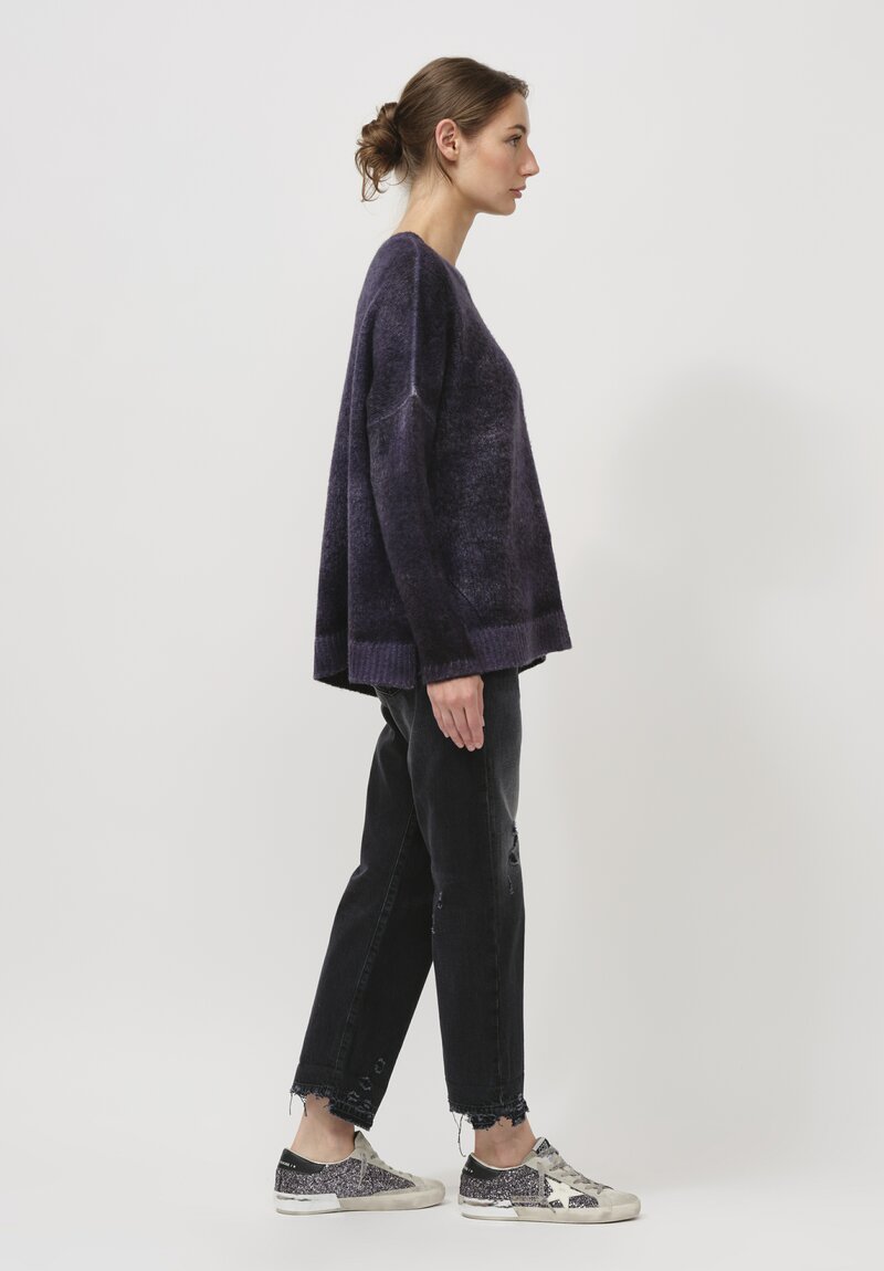 Avant Toi Hand-Painted Cashmere & Silk Oversized Sweater in Nero Prune Purple	