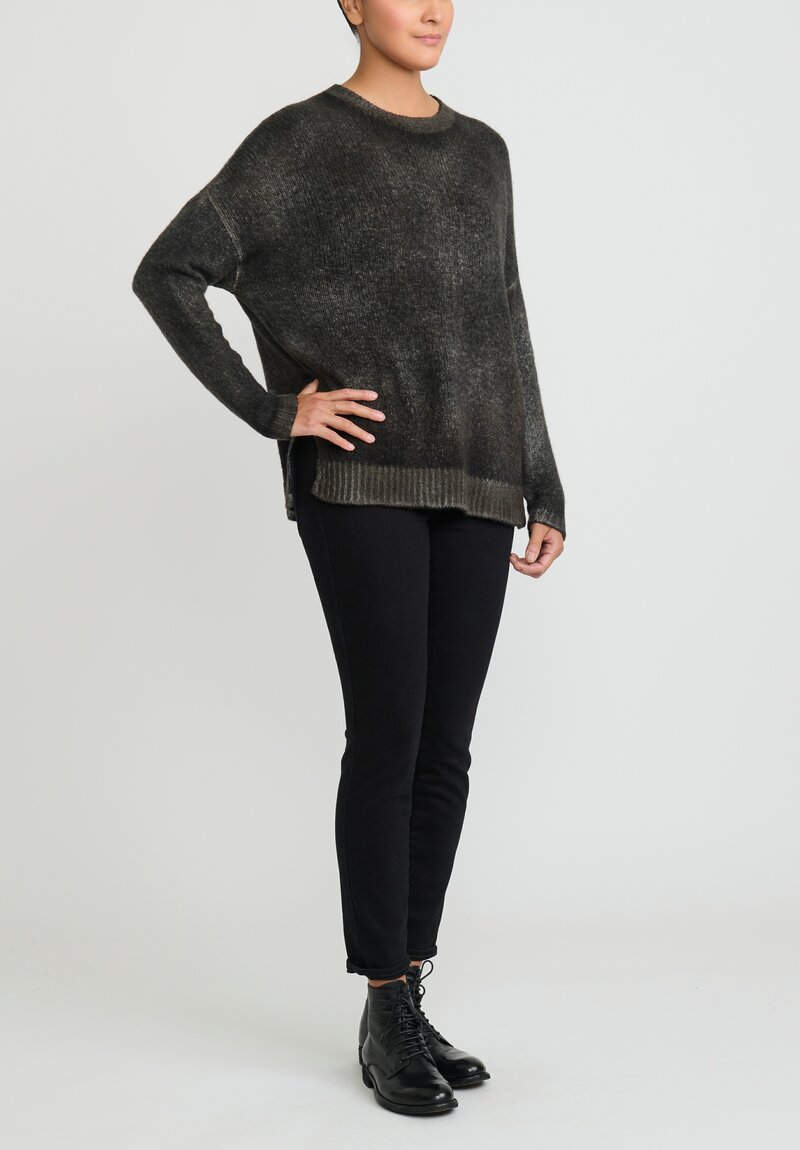 Avant Toi Cashmere and Silk Hand-Painted Oversized Sweater in Nero Mushroom Grey