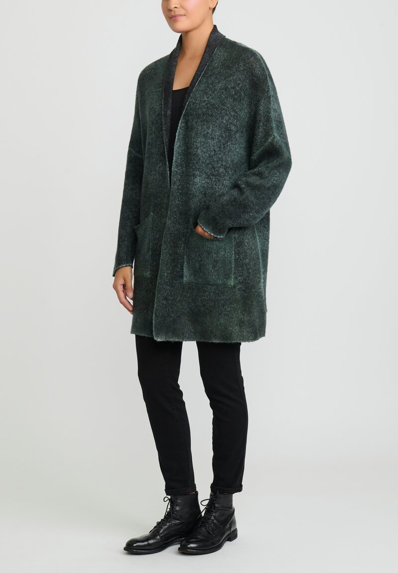 Avant Toi Cashmere and Silk Hand Painted Garzato Cardigan in Nero Forest Green