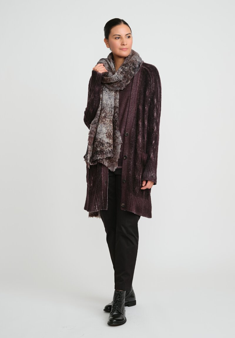 Avant Toi Hand-Painted Cashmere & Silk V-Neck Sweater in Nero Seppia Purple