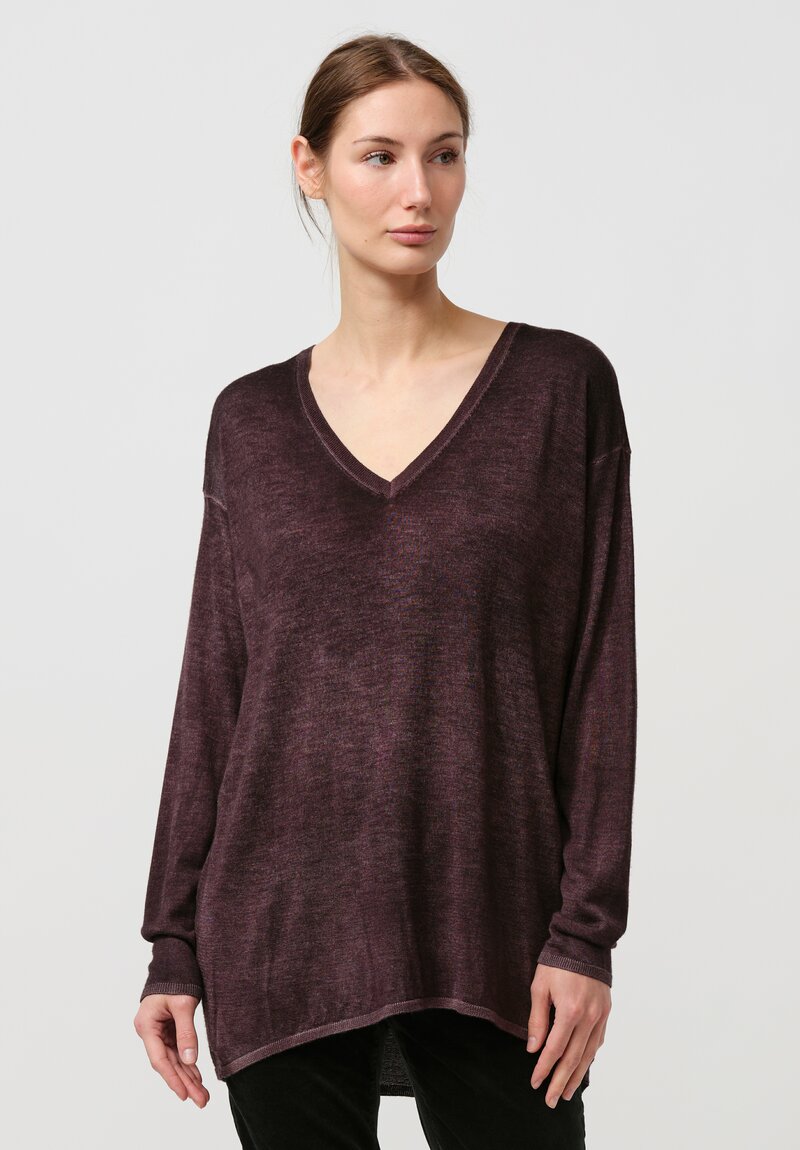 Avant Toi Cashmere & Silk Hand Painted V-Neck Sweater in Nero Sepia Brown	