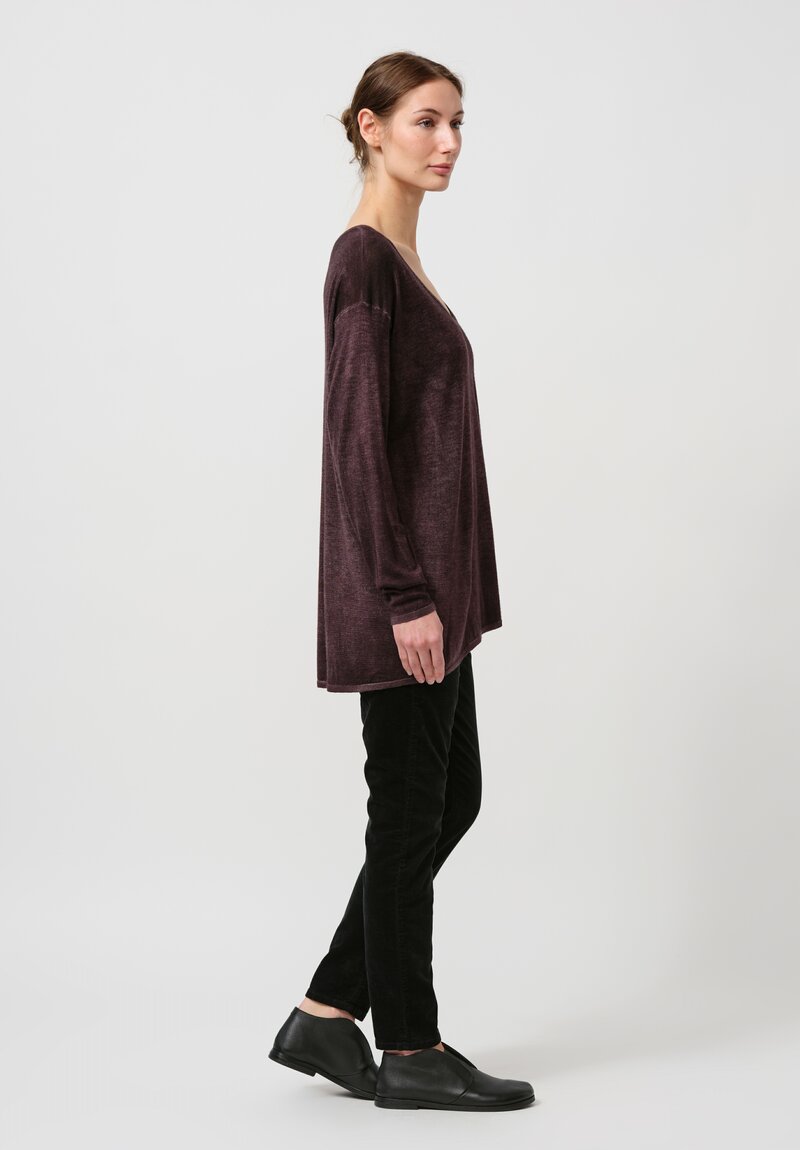 Avant Toi Cashmere & Silk Hand Painted V-Neck Sweater in Nero Sepia Brown	