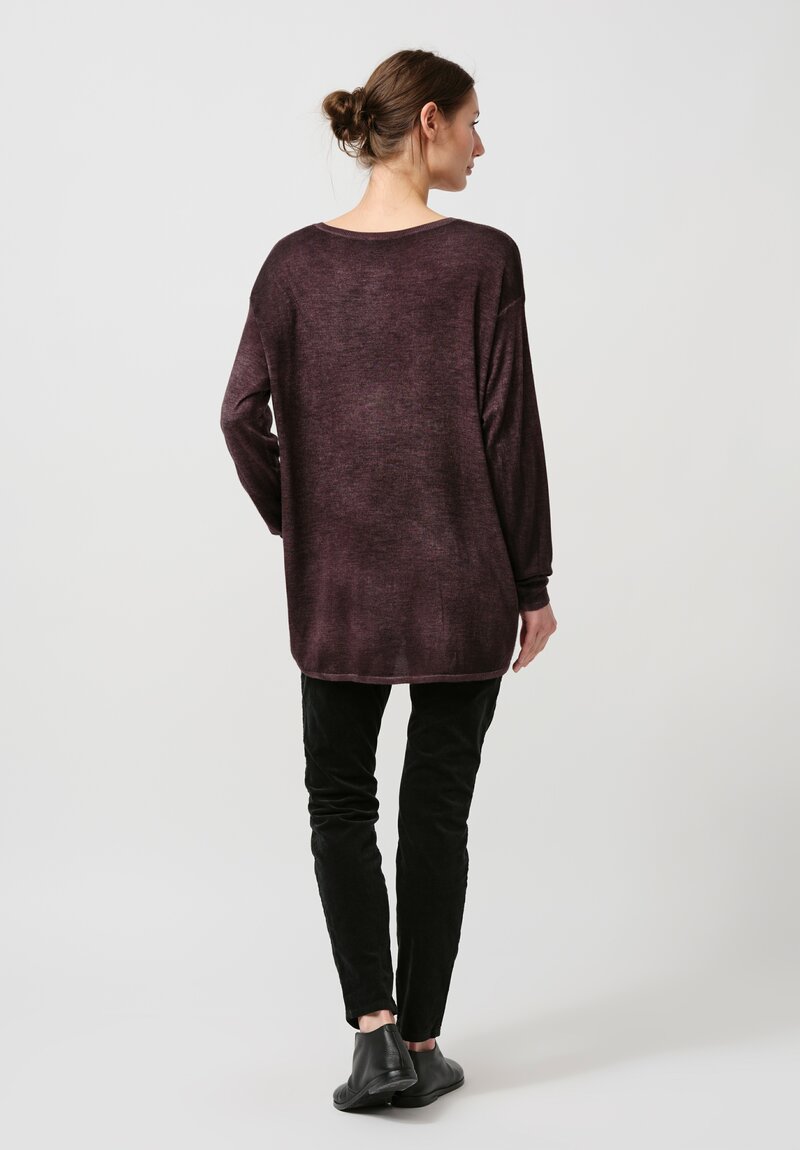 Avant Toi Cashmere & Silk Hand Painted V-Neck Sweater in Nero Sepia Brown	