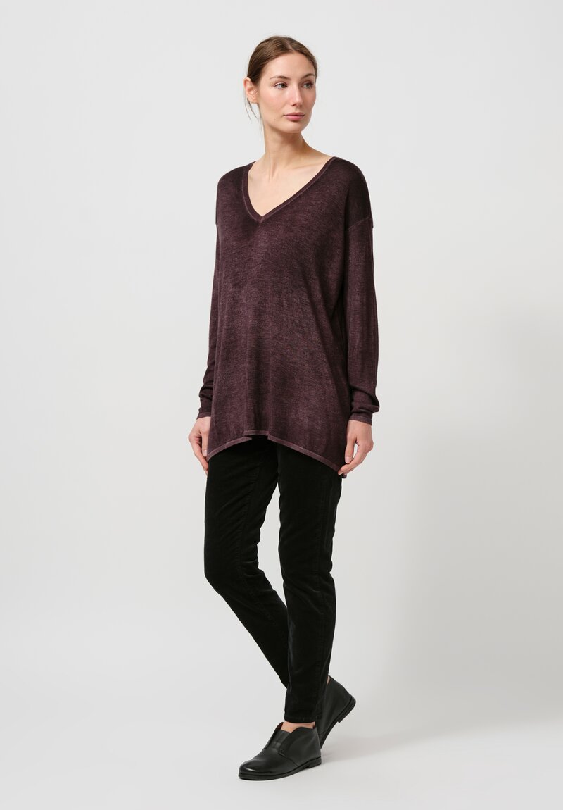 Avant Toi Cashmere & Silk Hand Painted V-Neck Sweater in Nero Sepia Brown	