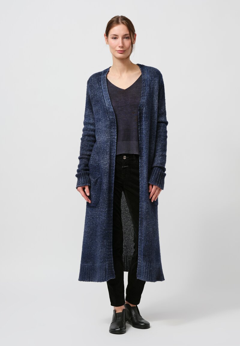 Avant Toi Hand-Painted Cashmere & Wool Long Cardigan in Nero Midnight Blue	