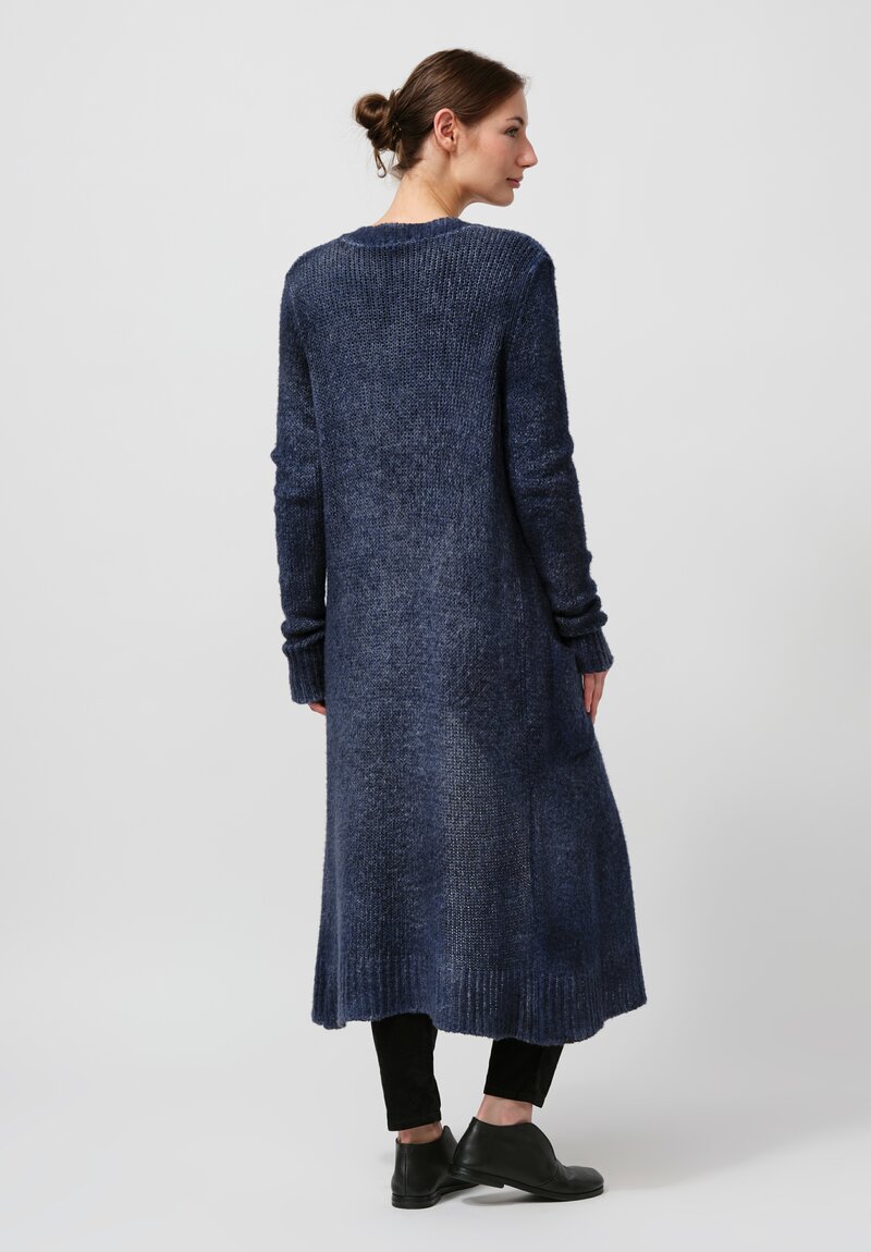 Avant Toi Hand-Painted Cashmere & Wool Long Cardigan in Nero Midnight Blue	