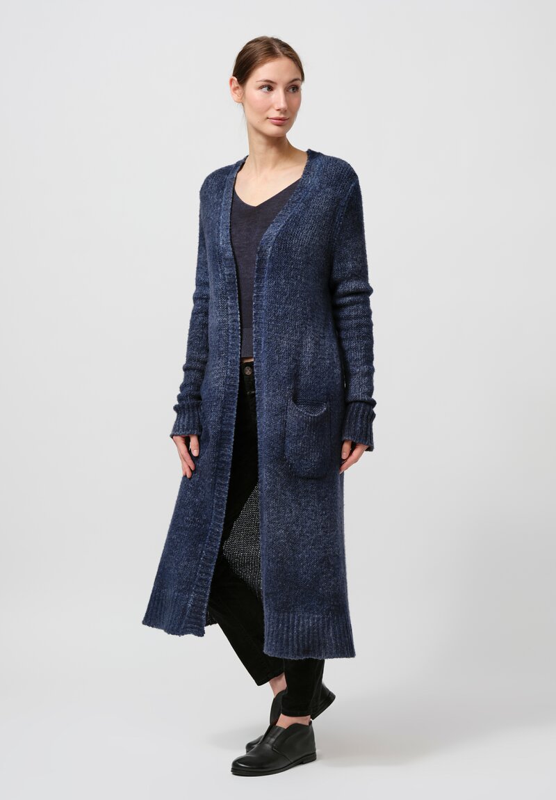 Avant Toi Hand-Painted Cashmere & Wool Long Cardigan in Nero Midnight Blue	