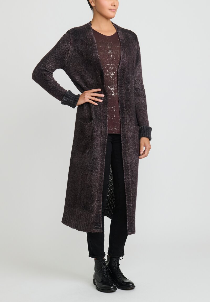 Avant Toi Cashmere and Wool Long Cardigan in Nero Seppia Brown