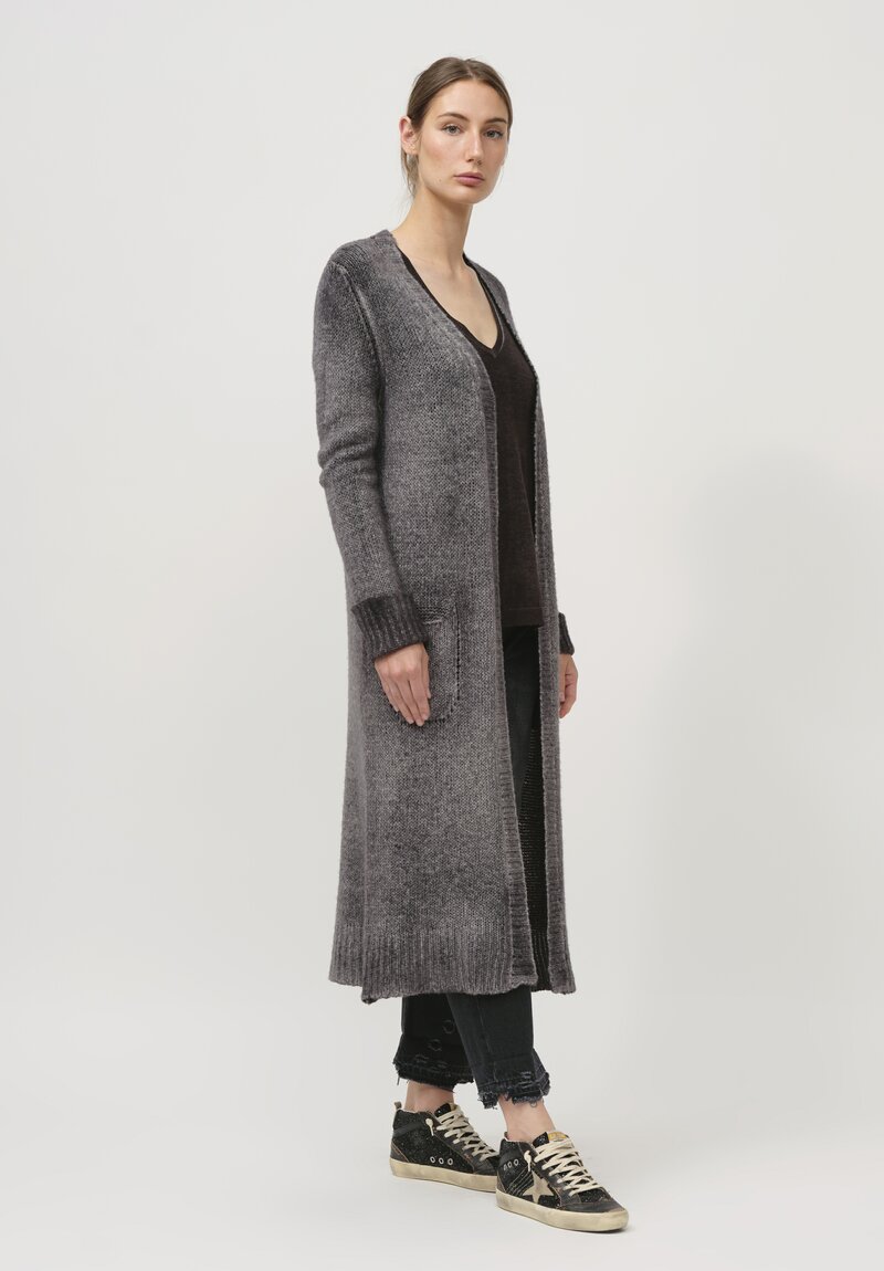 Avant Toi Hand-Painted Cashmere & Wool Long Cardigan in Nero Ghiaccio Grey	