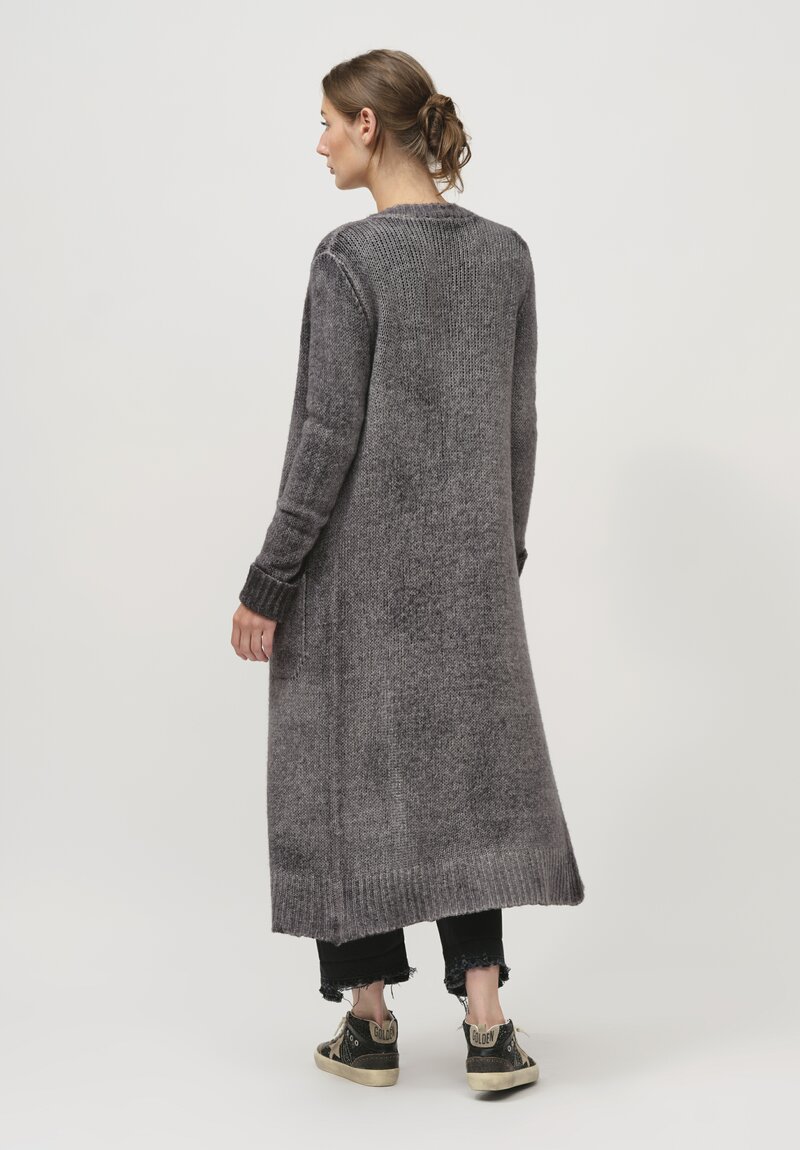 Avant Toi Hand-Painted Cashmere & Wool Long Cardigan in Nero Ghiaccio Grey	