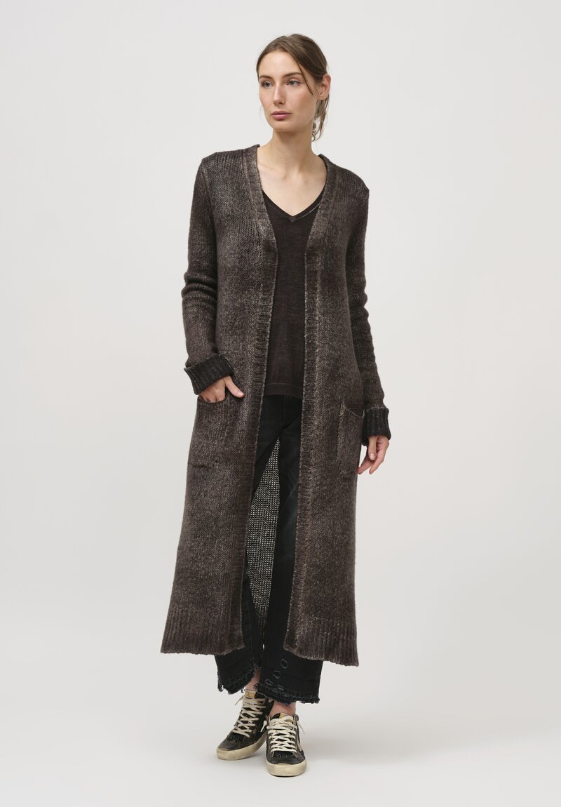 Avant Toi Hand-Painted Cashmere and Wool Long Cardigan in Nero Midnight Blue	