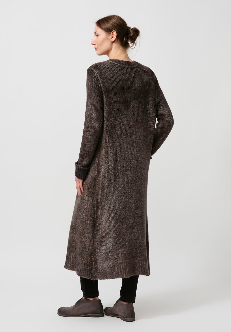 Avant Toi Hand-Painted Cashmere & Wool Long Cardigan in Nero Mushroom Grey	