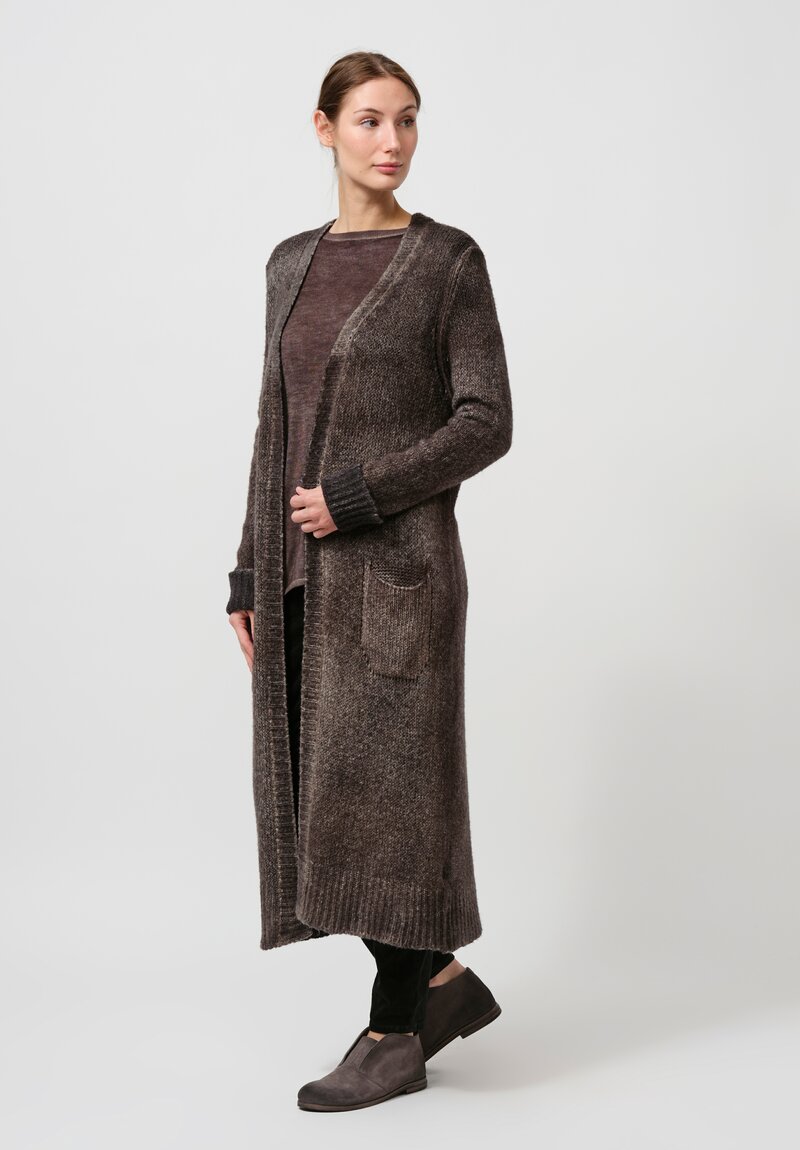 Avant Toi Hand-Painted Cashmere & Wool Long Cardigan in Nero Mushroom Grey	