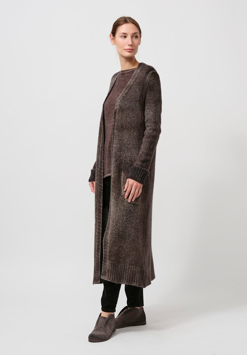 Avant Toi Hand-Painted Cashmere & Wool Long Cardigan in Nero Mushroom Grey