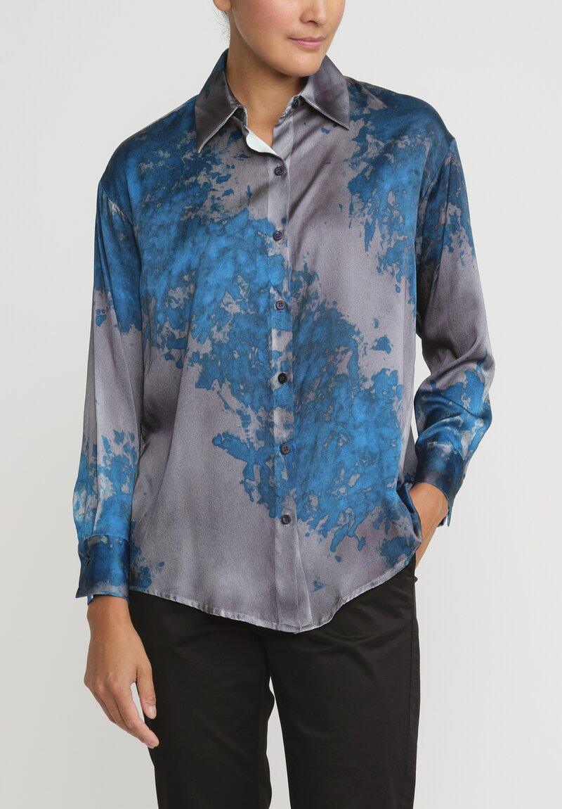 Avant Toi Silk Spot and Velo Shirt in Nero Turchese Blue