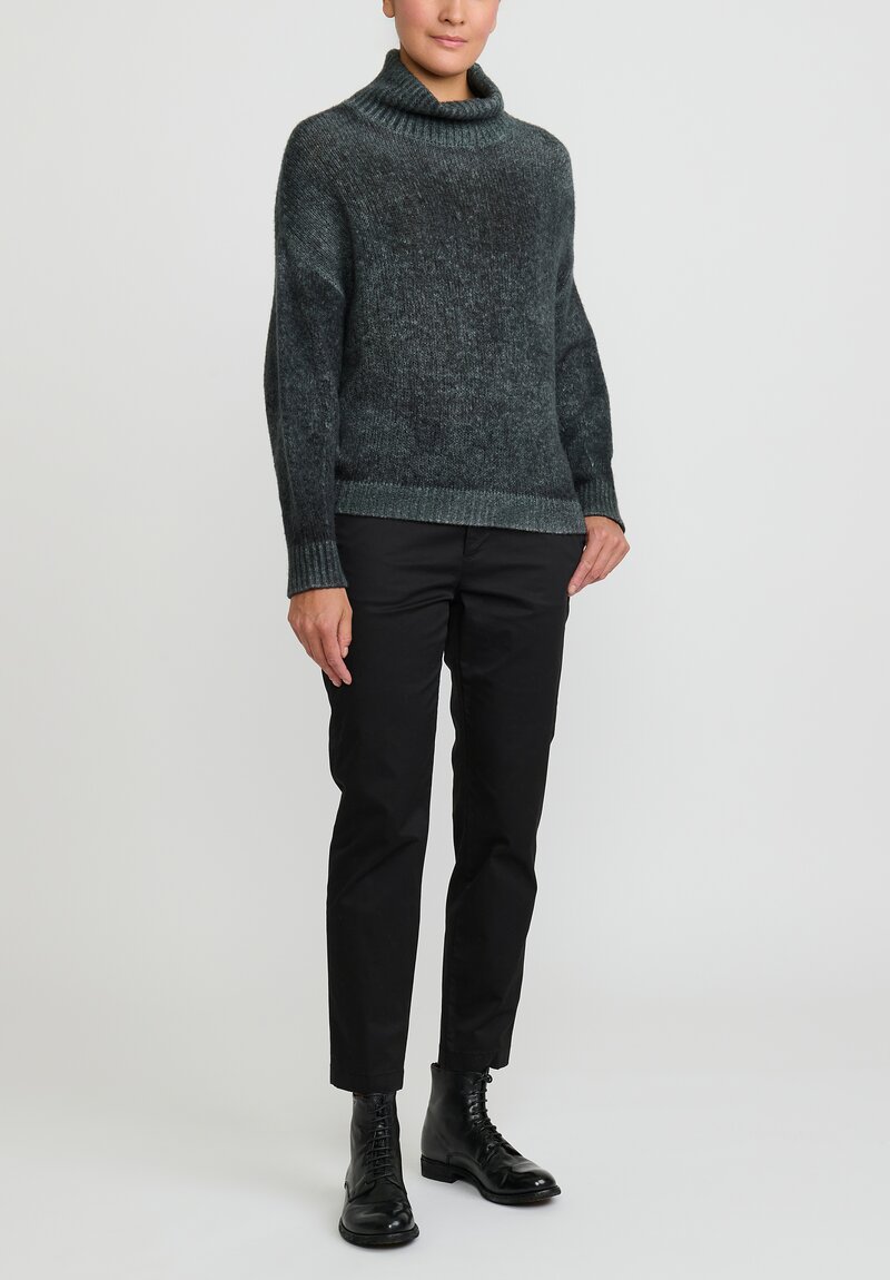 Avant Toi Hand-Painted Cashmere & Silk Turtleneck Sweater in Nero Forest Green