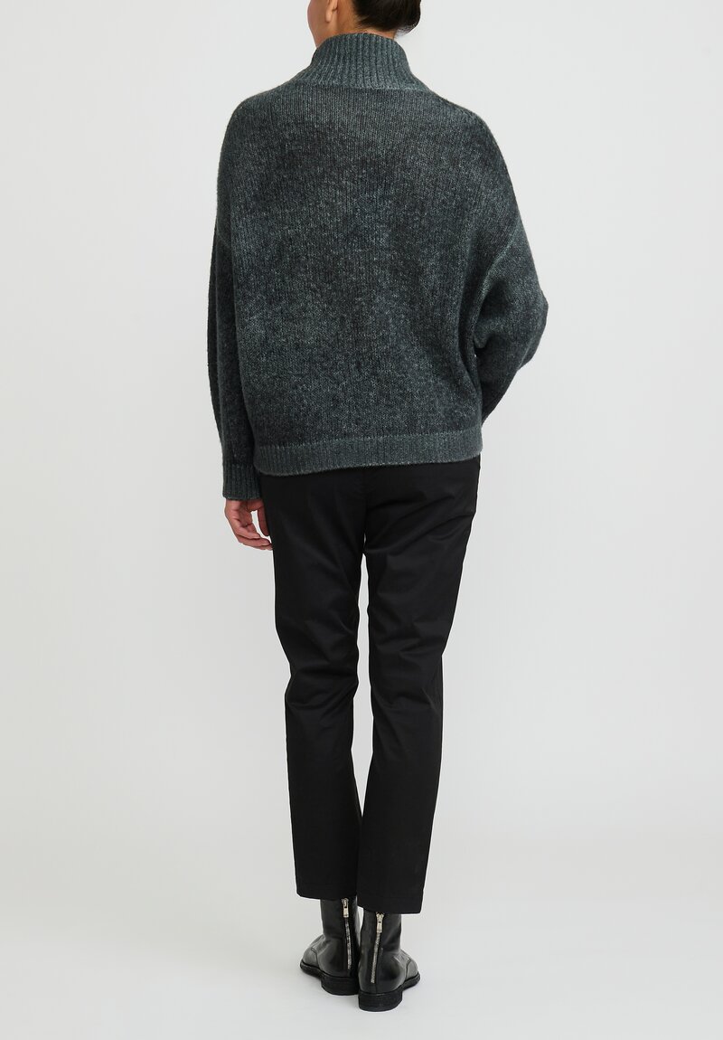 Avant Toi Hand-Painted Cashmere & Silk Turtleneck Sweater in Nero Forest Green