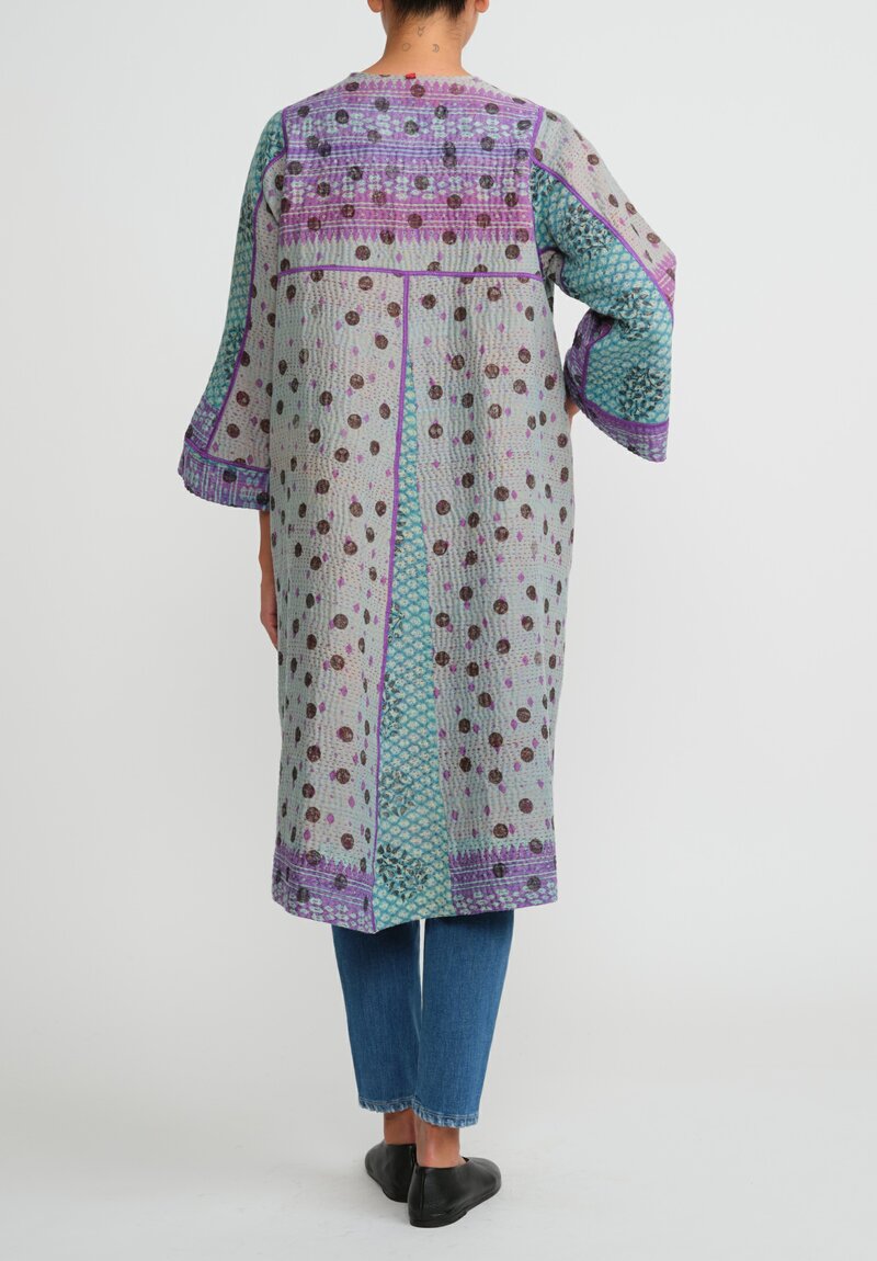 Mieko Mintz 4-Layer Vintage Cotton Wrap Flare Coat in Pink, Purple & Blue	