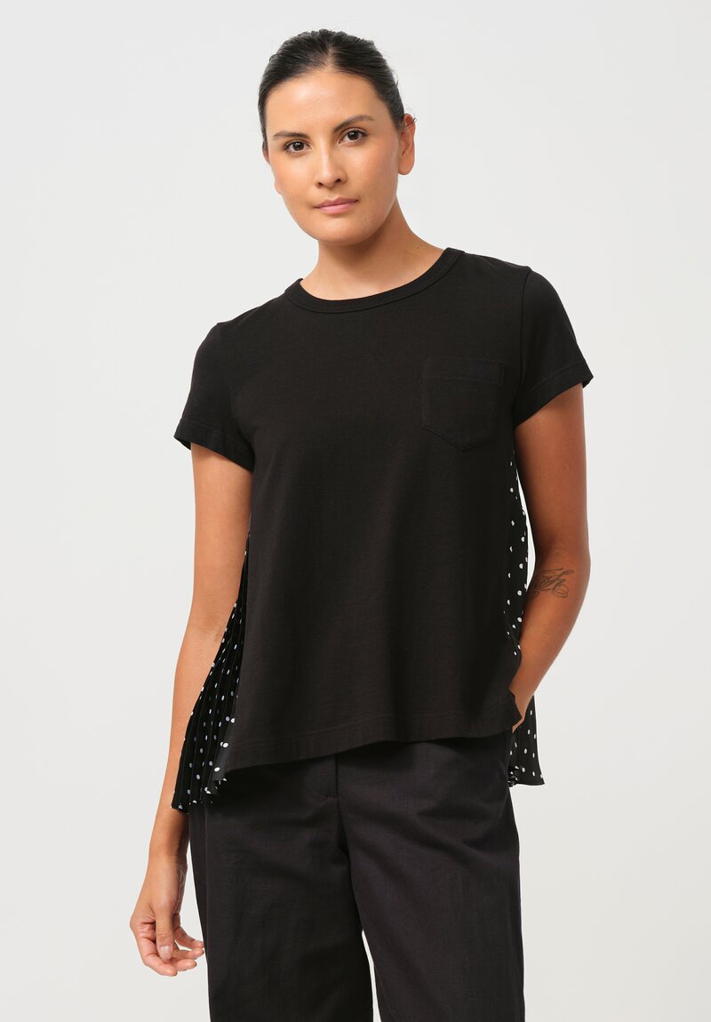 Sacai Pleated Polka Dot Back T-Shirt in Black and White	