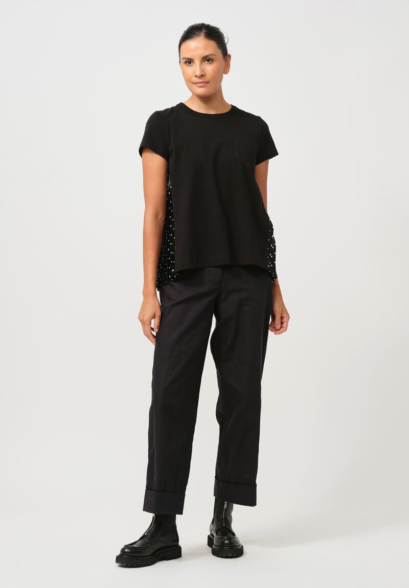 Sacai Pleated Polka Dot Back T-Shirt in Black and White	