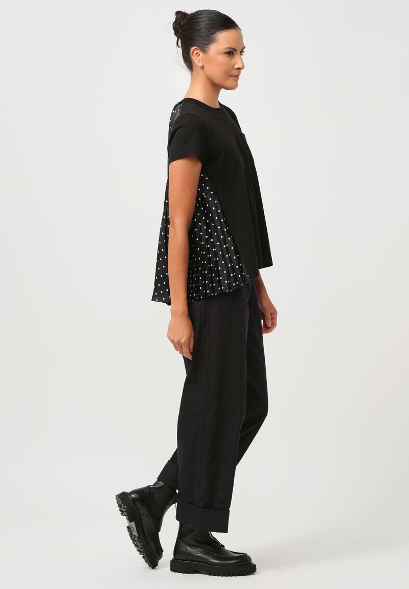 Sacai Pleated Polka Dot Back T-Shirt in Black and White	