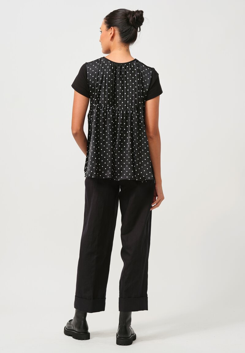 Sacai Pleated Polka Dot Back T-Shirt in Black and White	