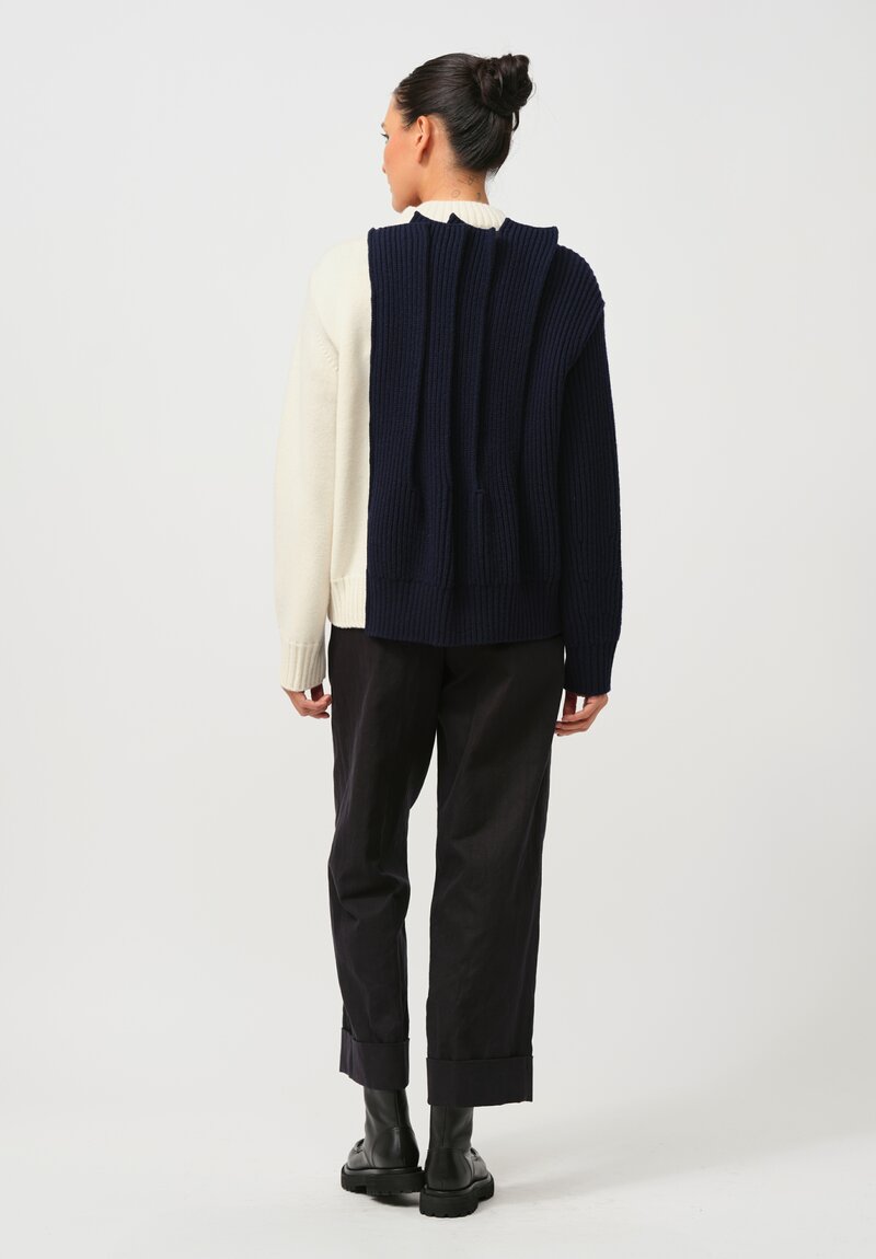 Sacai Wool Knit Blouson Jacket in Navy & Off-White	