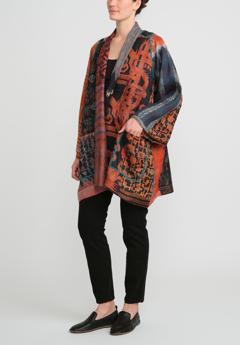 Mieko Mintz 2-Layer Vintage Silk A-Line Jacket in Black, Orange