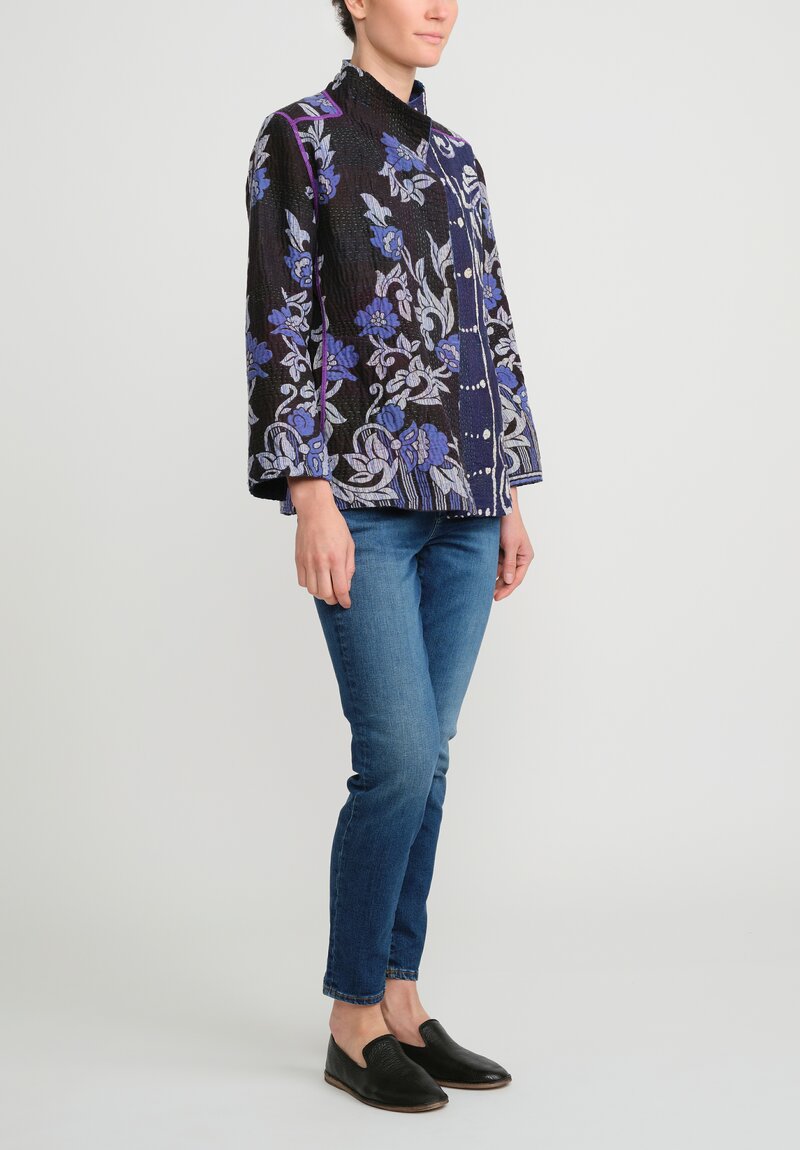 Mieko Mintz 4-Layer Vintage Cotton Short Jacket in Black, Purple & Blue	