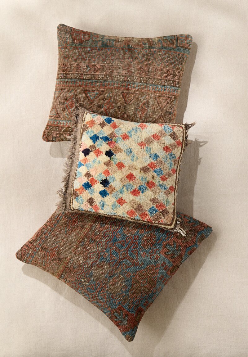 Antique Afghan Ersari Pillow in Brown, Orange & Blue	