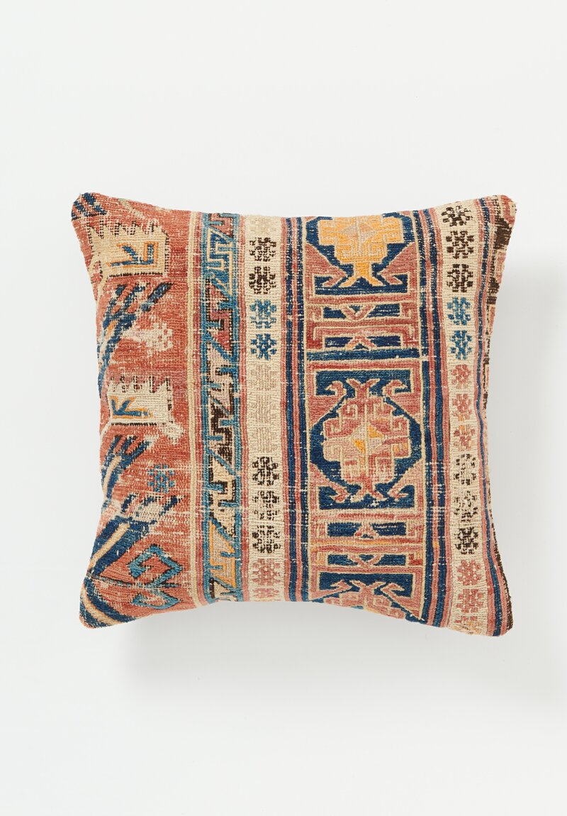 Antique Persian Soumak Textile Pillow in Red, Blue & Cream III