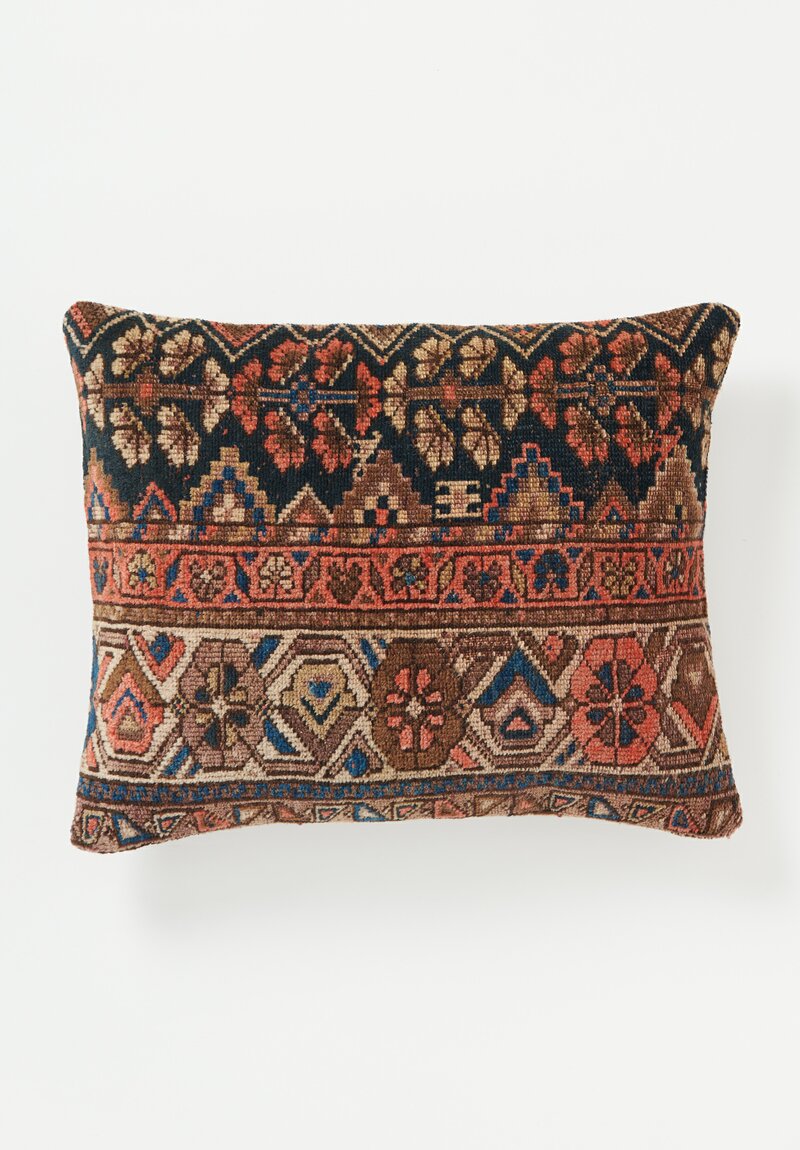 Antique Persian Malayer Textile Pillow in Orange, Blue & Cream