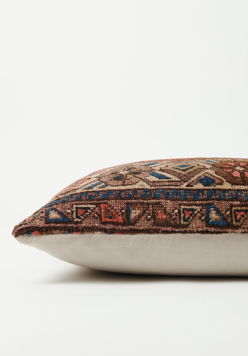 Antique Persian Malayer Textile Pillow in Orange, Blue & Cream