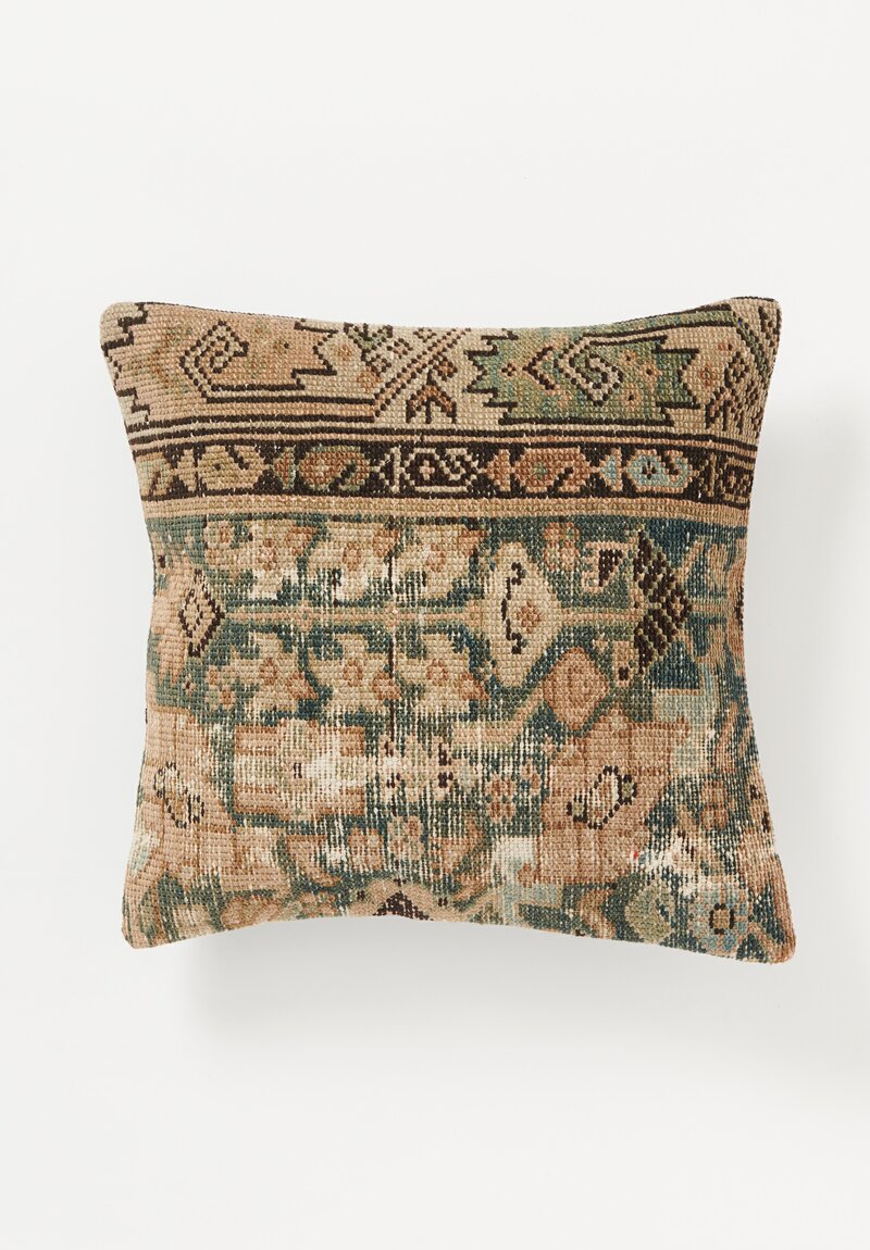 Antique Persian Malayer Pillow in Brown, Teal & Cream I