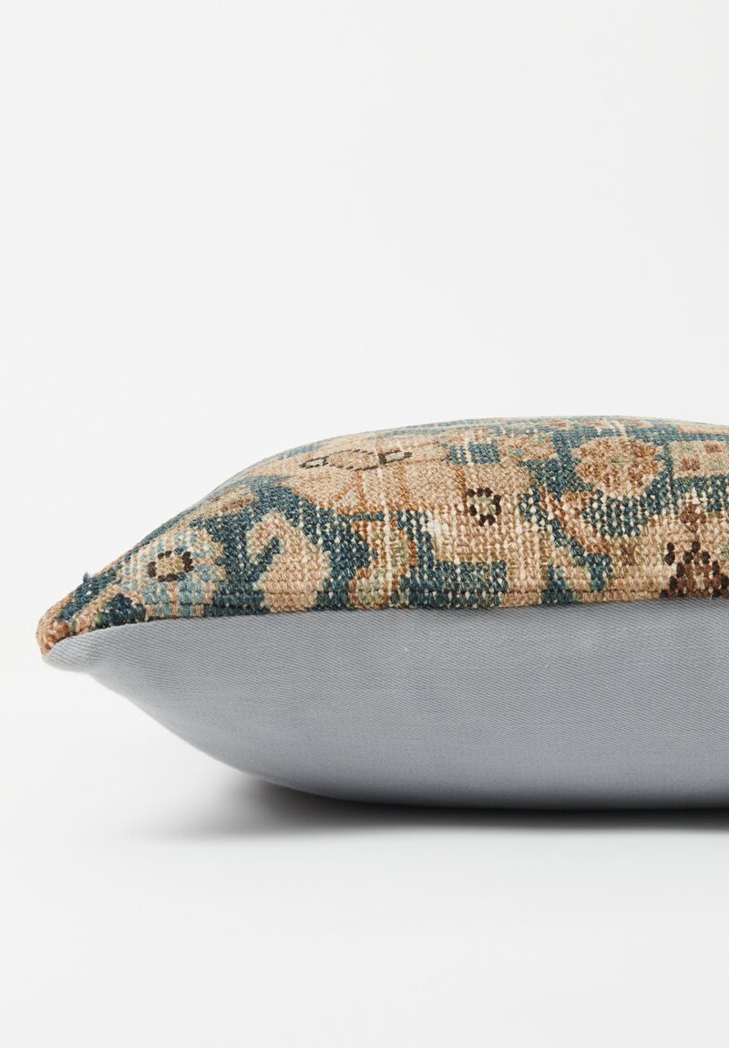 Antique Persian Malayer Pillow in Brown, Teal & Cream II