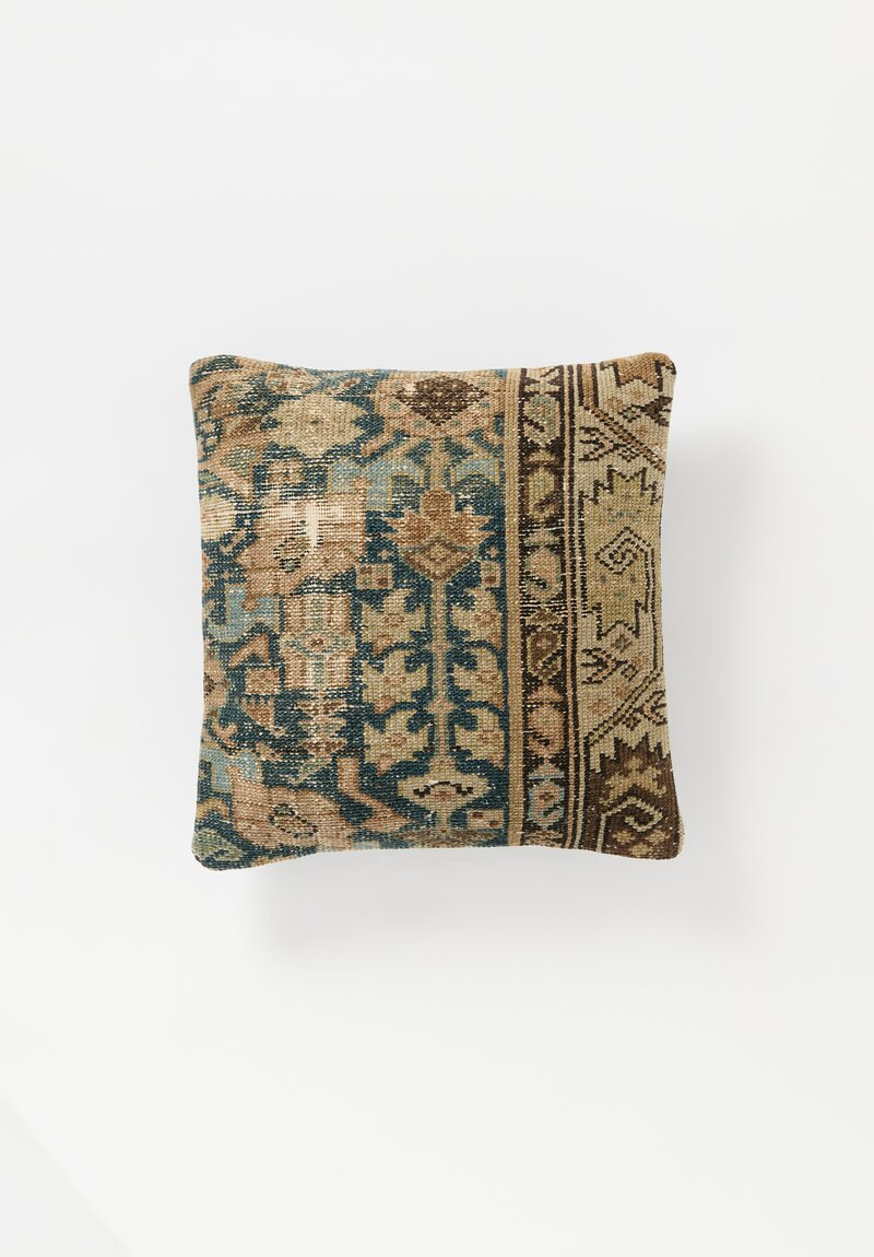 Antique Persian Malayer Pillow in Brown, Teal & Cream V	