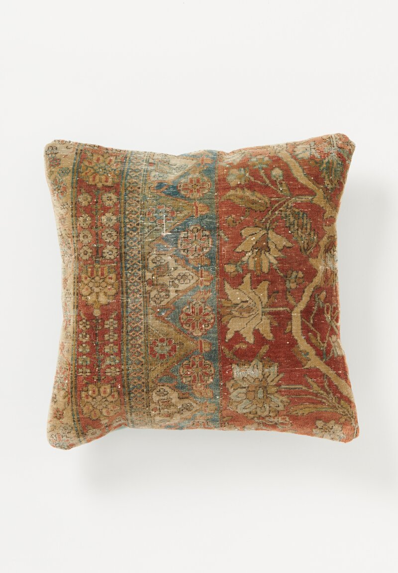 Antique Persian Mohtasham Kashan Pillow in Rust, Blue & Green II