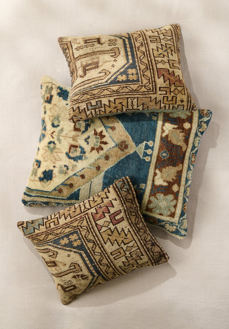 Antique Caucasian Rug Pillow in Cream, Brown & Blue I	