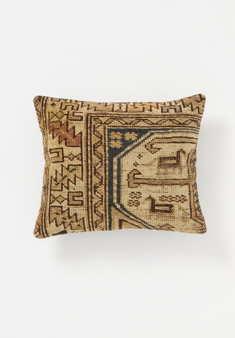Antique Caucasian Rug Pillow in Cream, Brown & Blue II	