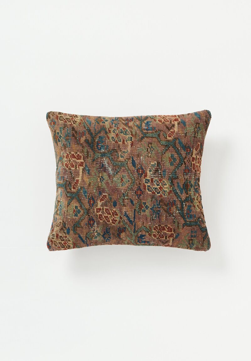 Antique Persian Bakshaish Rug Pillow in Blue, Orange & Teal IV