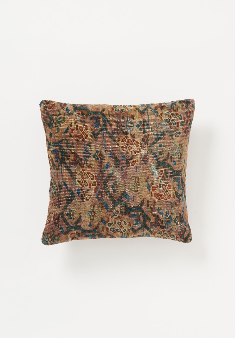 Antique Persian Bakshaish Rug Pillow in Blue, Orange, Teal V
