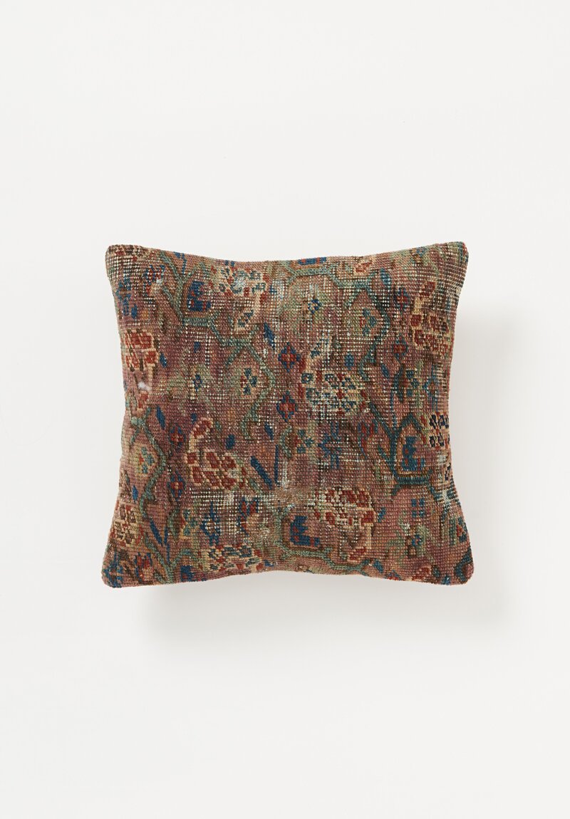 Antique Persian Bakshaish Rug Pillow in Blue, Orange & Teal VI