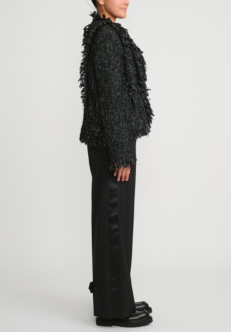 Sacai Wool Fringed Tweed Jacket in Black & White	
