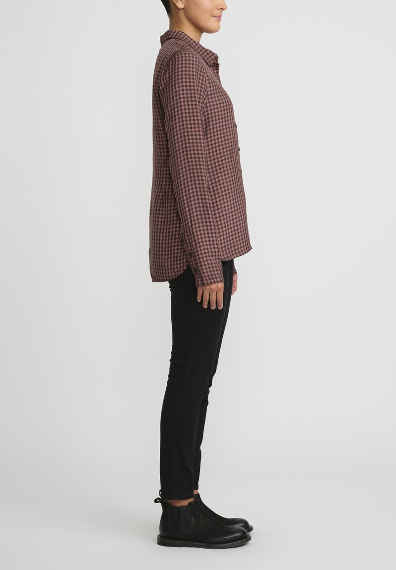Rundholz Checked Button-Up Shirt in Rust Brown, Pink  Medium Check