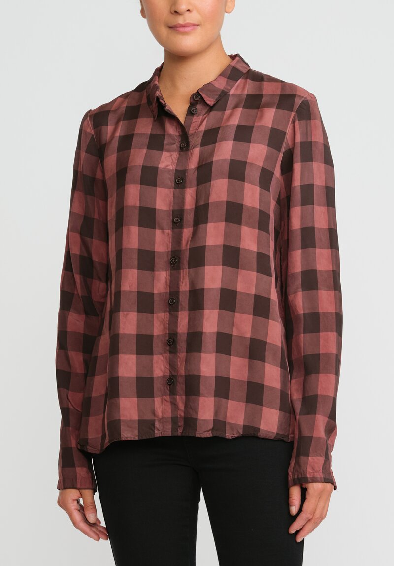 Rundholz Checked Button-Up Shirt in Rust Brown, Pink Big Check
